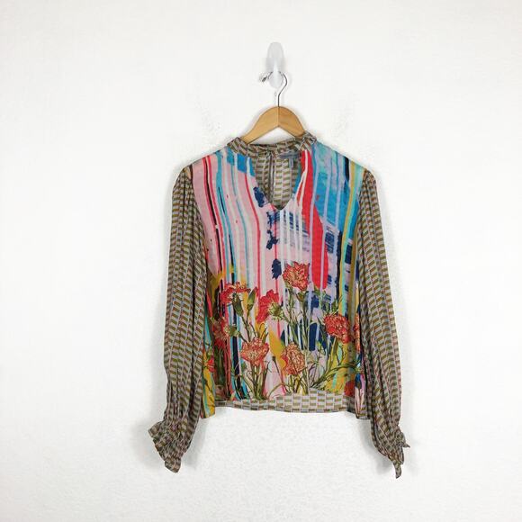 Anthropologie Conditions Apply Retro Peasant Blouse XS Colorful Balloon Sleeve - Picture 3 of 13